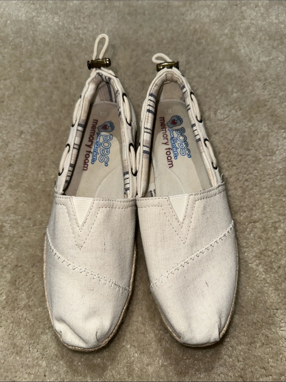 BOBS from Skechers Women's Slip-On Canvas Flats in Cream